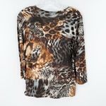 Peck & Peck  Neutral V-Neck Ruched 3/4 Sleeve Y2k Blouse Women's Size Medium Photo 1