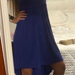 2b Bebe XS Blue dress black silver& gold beads neckline hi low hem soft fabric Photo 6