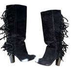 Diane Von Furstenberg  black fringe trim high heel riding boots Photo 12