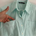 ZARA  Light Green Striped Button-Up Crop Shirt Size: XS Photo 3