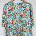 Talbots blouse XL multi color cityscape V neck lightweight short sleeve knit Photo 4
