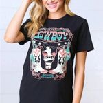 Black 100% Cotton Cowboy Longhorn Graphic T Shirt Round Neck Short Sleeve Boho Photo 5