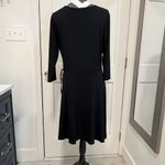 Talbots Black A-Line Midi Dress V-Neck 3/4 Sleeve Wrap Around Ruched Side Tie Photo 2