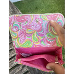 Lilly Pulitzer  Floral It's a Keeper Mini Wristlet Clutch Pink‎ Gold Trim S Photo 1