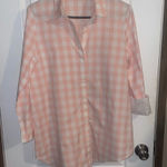 Lafayette 148 Peach And White Gingham Button Up Asymmetrical Hem‎ Size Small Photo 0