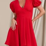 Club L  red v neck puff sleeved buttoned mini dress Photo 7