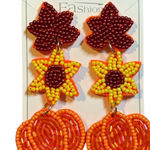 Fall Beaded Dangle Earrings Maple Leaf Sunflower Pumpkin Earrings Autumn New Orange Photo 0
