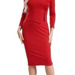 New Red Long Sleeve Midi Peplum Dress Career Dress XL Red Photo 0