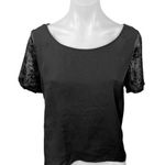 BCBGeneration NEW Black Velvet Sleeve Cutout Back Boat Neck Blouse Top Size M Photo 0