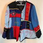 INDIGO MOON Patchwork Embroidered Blazer Jacket Aztec Boho 2X Vintage Red Photo 0