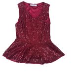 Grace Karin Red Sequin Peplum Sleeveless Blouse Top Size Small Holiday Party Photo 10