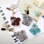 White Cat Felt Puffy Sparkling Tassel Keychain w/ Rhinestones / bag charm NEW Silver Photo 2