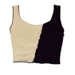 Storets  S/M Black White Asymmetrical Colorblock Distressed Ribbed Crop Top Photo 1