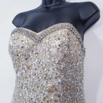 LARA Designs Rhinestones Jeweled Beads Embellished Champagne Mini Dress Size 4 Photo 3