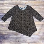 Clara Sun Woo Black Brown Round Neck 3/4 Sleeve Asymmetrical Hem A Line Tunic XL Photo 4