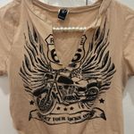 Windsor  Size Medium Motorcycle Crop Top Route 66 Rocker V-neck Shirt Tan & Black Photo 3