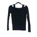Anthropologie Jamie Cold Shoulder Black Ribbed Knit Sweater Top SMALL Photo 2