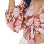 Lush Clothing Lush Pink Floral Batwing Tie Top Photo 4
