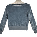 Michael Stars ‎ Shirt Womens Small Blue Velour Sweatshirt Crop Casual Streetwear Photo 0