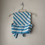 J.O.A. Blue & White Stripe Tie Front Crop Tank S Photo 3