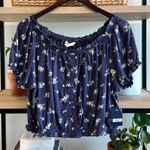 Lucky Brand NWT Shoulder Sleeve Button Blouse Knit Crop Top, L Photo 0