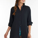 Soma Button Up Coverup Tunic Roll Tab Long Sleeve Black Gauze Gauzy Size XL Photo 0