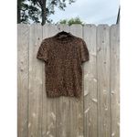 American Living Women's  Animal Print Sweater Top Short Sleeve Medium Cotton Fall Photo 1