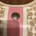 Coach  CHELSEA SIGNATURE BEIGE PINK STRIPE LEATHER TRIM CROSSBODY SHOULDER BAG Photo 10