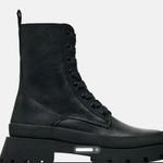 ZARA  Women’s Black Leather Combat Boots Lace Up Casual Shoes Size 41 Photo 1