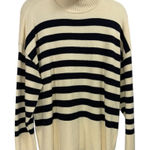 ZARA Womens Medium Striped Turtleneck Sweater Cream Navy Long Sleeve Chunky Knit Photo 0