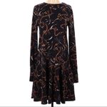 ZARA black/chain pattern high neck drop waist flare skirt dress size small Photo 3