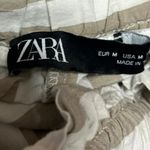 ZARA Beige White Striped Tassel Tie High Waisted Tapered Trouser Pants Size M Photo 3