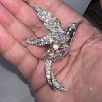 Sarah Coventry Vintage Signed MCM Bird of Paradise Aurora Borealis Rhinestone Br Silver Photo 6