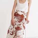 Madewell Rust & White Tropical Print Ruffle Linen Blend Midi Skirt Photo 0