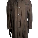 Vintage 70s Womens Rain Trench Coat L Brown Buttons Lined Pockets Belted Size L Photo 2