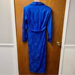 NEW Ronny Kobo Bernice Satin Blue Long Sleeve Faux Wrap Midi Dress Large L NWT Photo 3