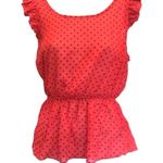 Forever 21 Women's Top Red Peplum Sleeveless Blouse Ruffle polka dots S Photo 1