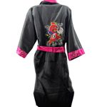 Reversible Thai Kimono Oriental Dragon Design Blue Black Belted Pockets Size M Photo 6