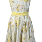 Vintage‎ LULY K New York Floral Sun Dress Pastel Yellow Garden Party Women Large White Photo 0