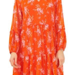 Vince Camuto  Dress Sheer Long Sleeve V-Neck babydoll Dress Ruffle Hem Size Large Photo 0