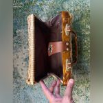 Vintage Shoe World woven lucite top handle basket purse Tan Photo 13