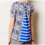 Maeve Anthropologie Archivist Blue Floral Stripe 100% Silk Shirt Blouse Size XS Photo 2