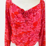 Free People  Ooh LaLa Pink Red Floral boho smocked chiffon Blouse Photo 0