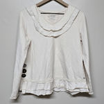 Neon Buddha Beige Raw Seam Long Sleeve‎ Jersey Ruffle Top Tee Shirt Womens Small Tan Photo 0