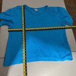 Chico's 3 Top Womens XL Blue Linen Flutter Short Sleeve Fringe Solid Pullover Photo 1