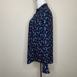 Loft Navy Blue Peacock Print Chiffon Blouse Sz Large Photo 2