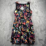 Jack by BB Dakota JACK Dress Black‎ Multi Floral Cutout Back Sleeveless Fit Flare Dark Boho Size 6 Photo 2