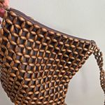 Vintage Wooden Bead Crossbody Bag Boho Brown Woven Shoulder Purse Handmade Photo 1