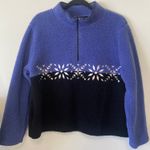 Croft & Barrow Vintage 90’s Y2K Sherpa Fleece Snowflake Jacket Sweater Sweatshirt Christmas Holiday Pullover Purple Blue Black Embroidered Snowflakes Thick Warm Soft Cozy Oversized Quarter 1/4 Zip Color block Size XL Fair-isle Scandinavian Norwegian Photo 3