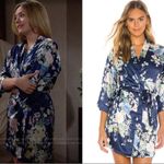 Flora Nikrooz Satin Blue Floral Print Petra Short Robe Tie Belt M/L Medium Large Photo 10